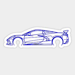 Blue C8 Corvette Racecar Side Silhouette Outline Blue Supercar Sports car Racing car Sticker